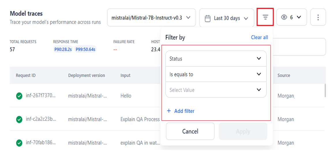 filter selection