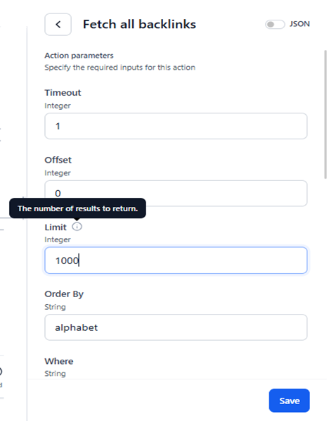 action parameters