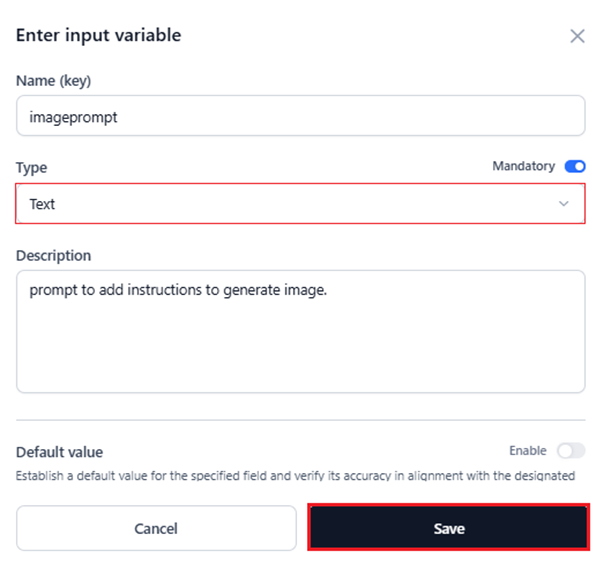 click add output variable