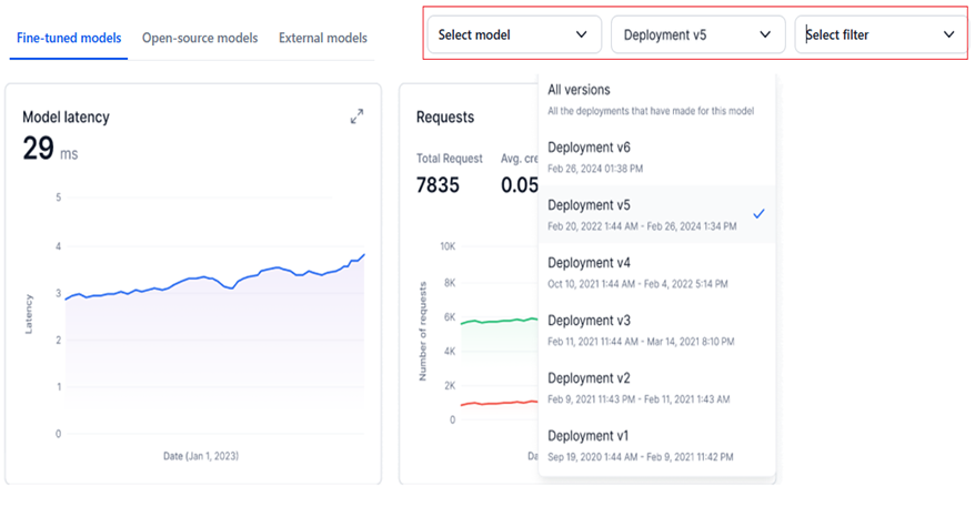 model name and version filter