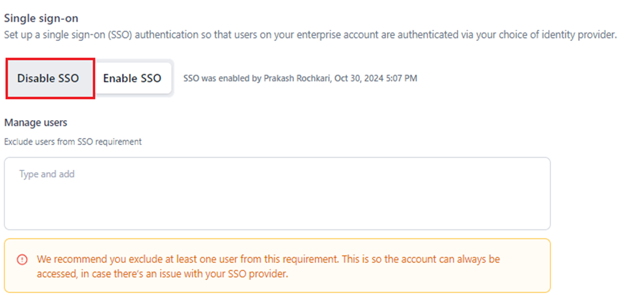 click disable sso click disable sso