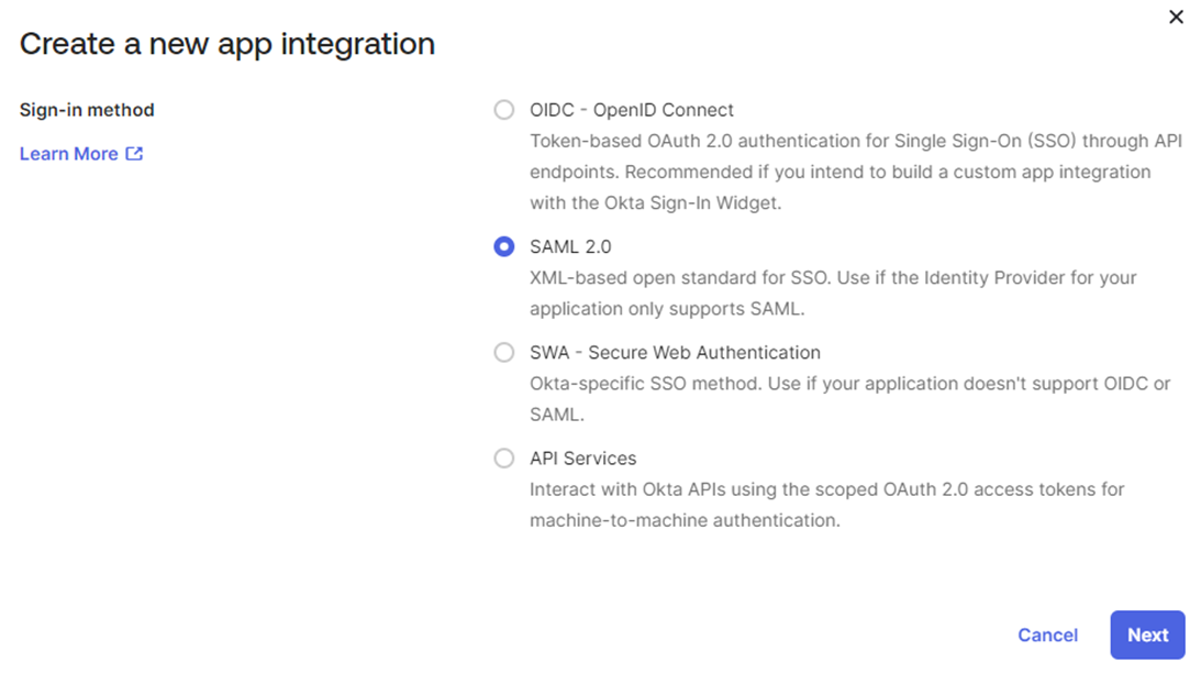 create a new app integration create a new app integration